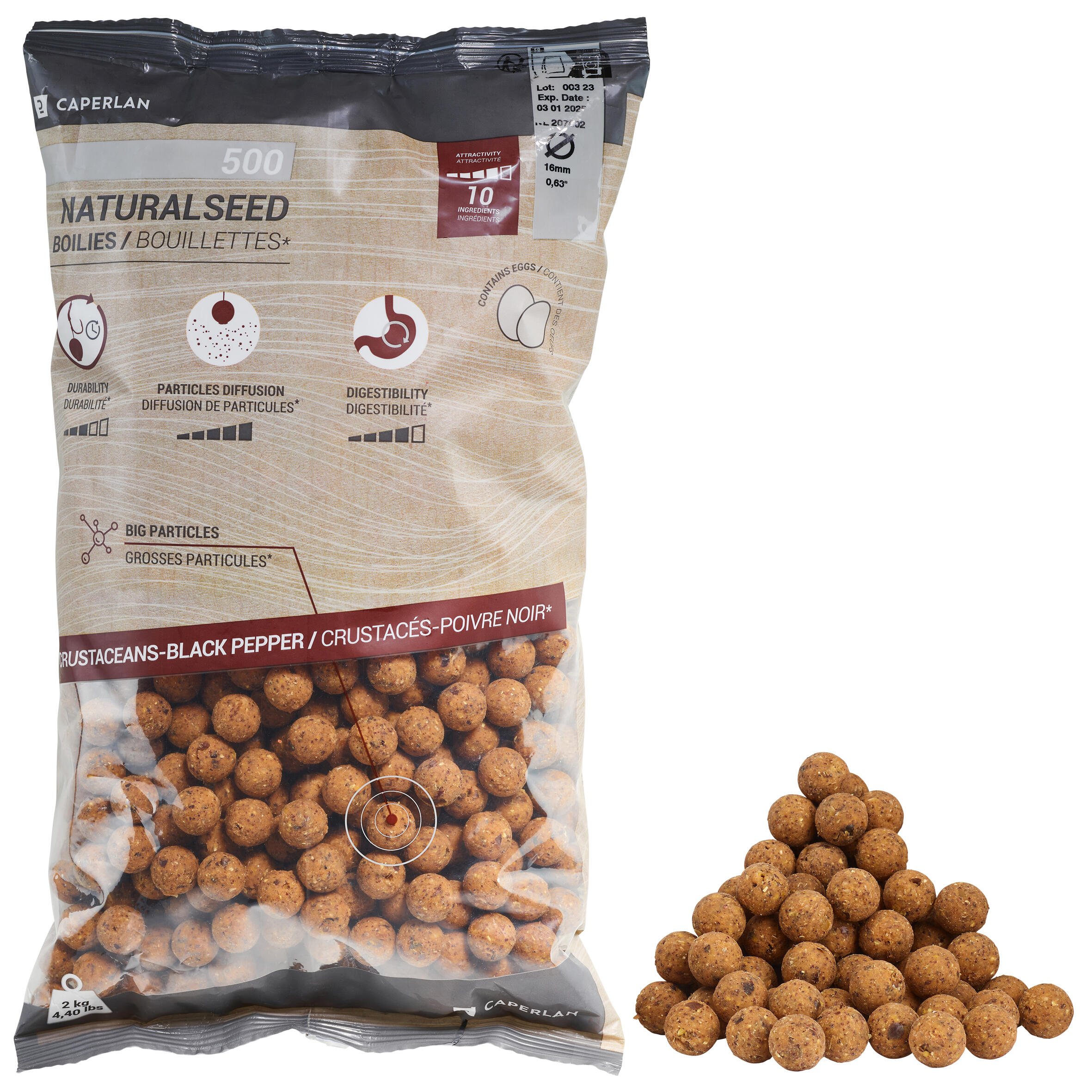 Kulki proteinowe Caperlan Naturalseed 16 mm 2 kg skorupiaki-czarny pieprz