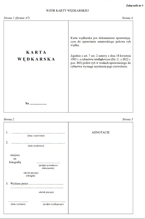 wzór karty wędkarskiej