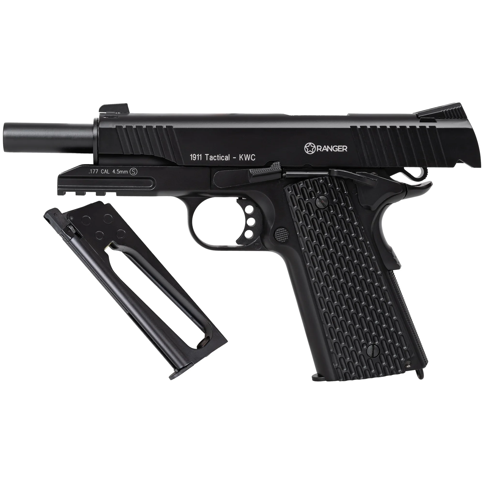 Pistolet wiatrówka RANGER 1911 Tactical KWC 4,5 mm BB 17-strzał. Zestaw: +tarcze20 +śrut1500 +kapsuły10