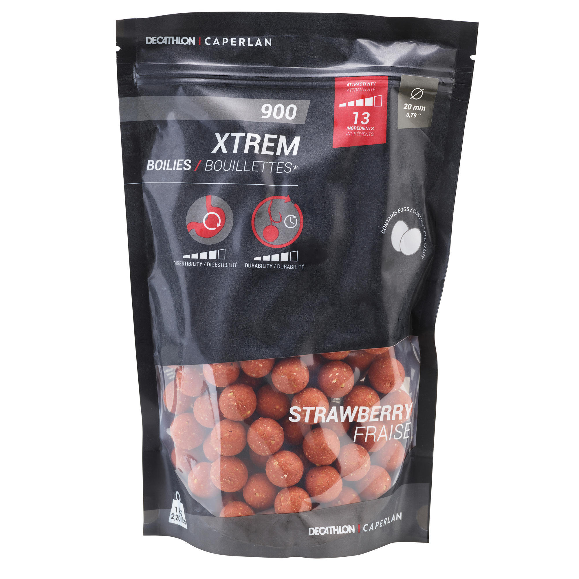 Kulki proteinowe Caperlan XTREM 900 20 mm truskawka 1 kg