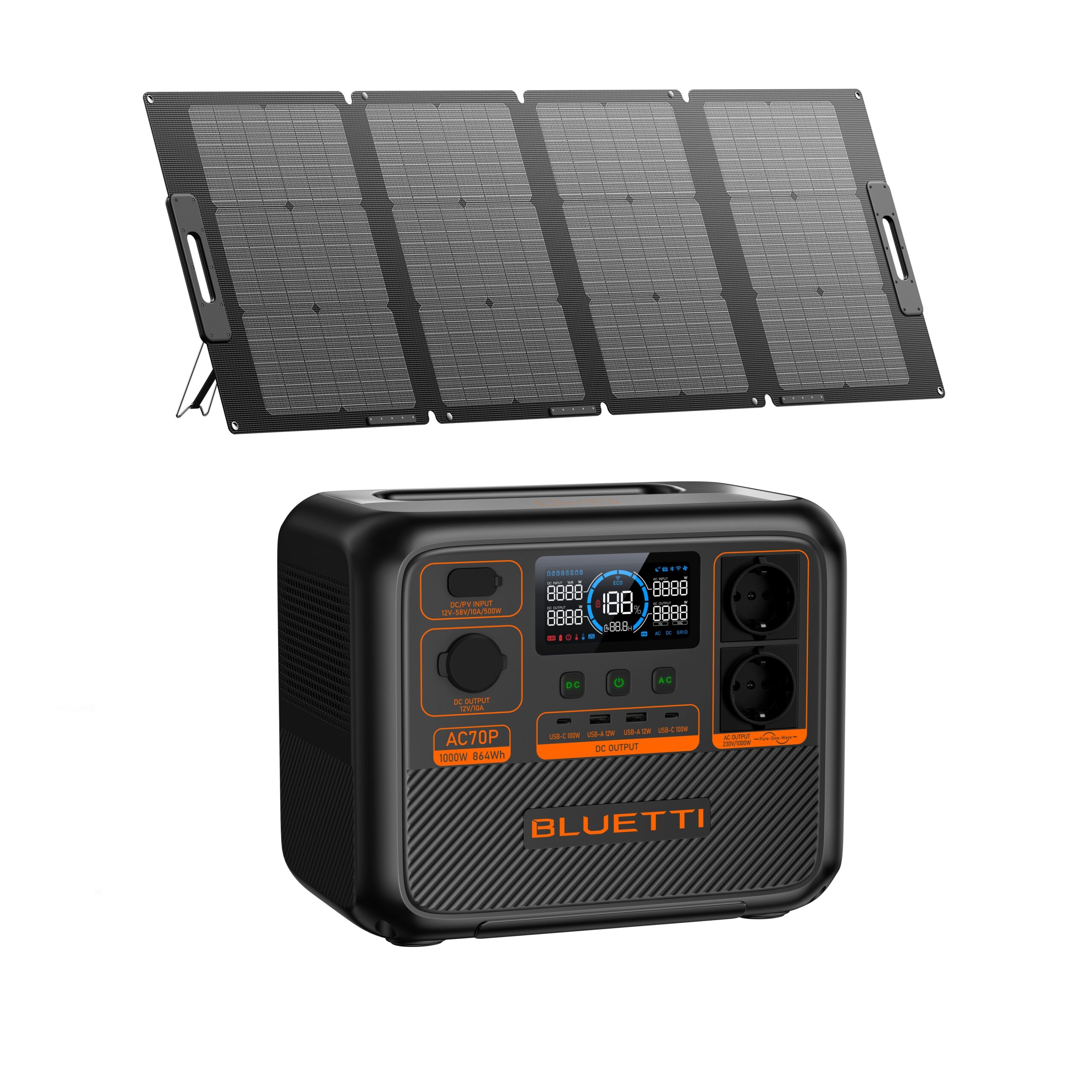 Zestaw Przenośnej stacji zasilania z panelem słonecznym BLUETTI AC70P 120 W
