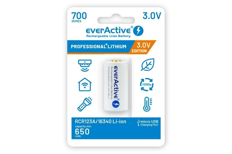 1403202567d3dfc12fcc5.jpeg Akumulator EverActive 3V RCR123A / 16340 700mAh - obrazek 1