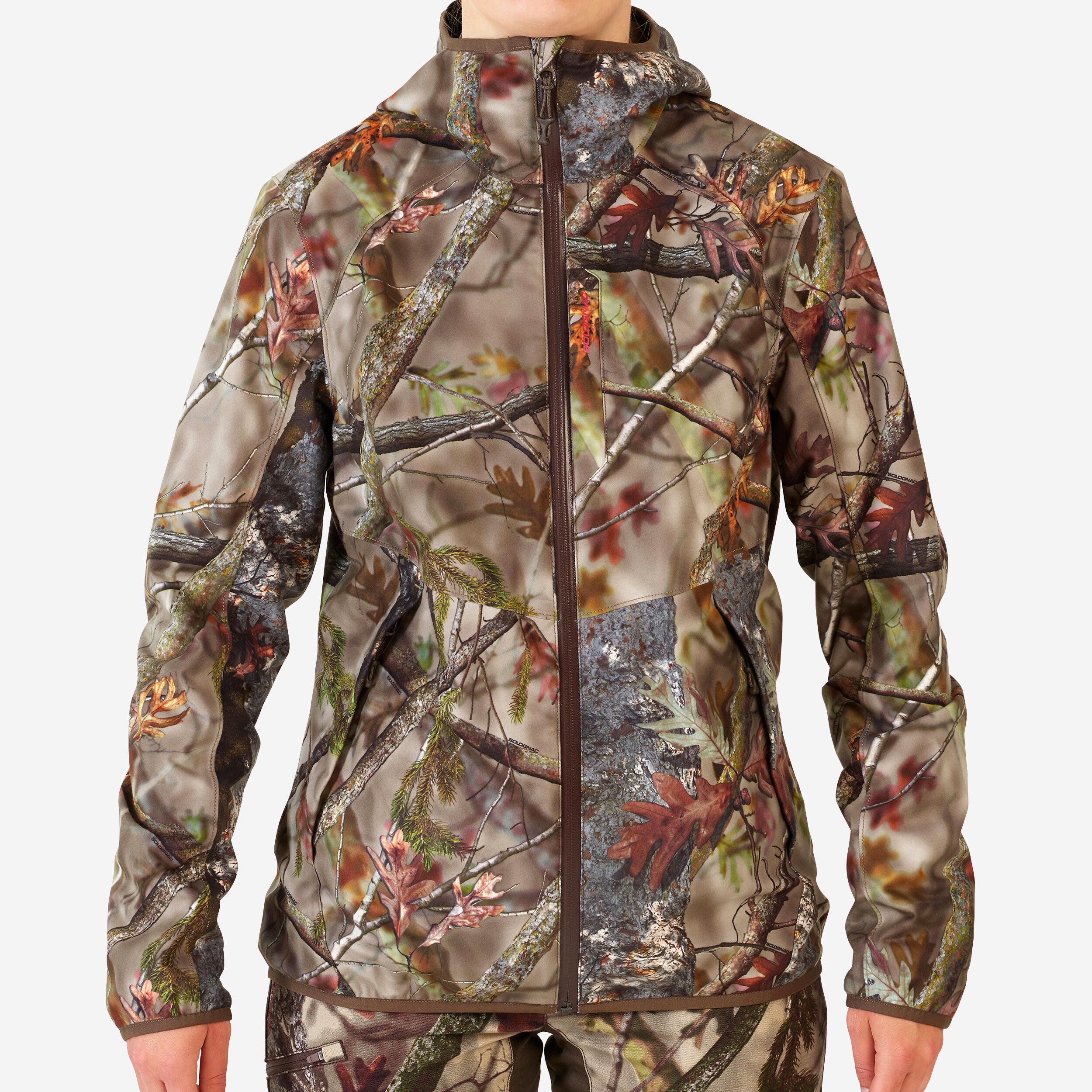 Kurtka outdoor damska wodoodporna Solognac 500 camo fluo