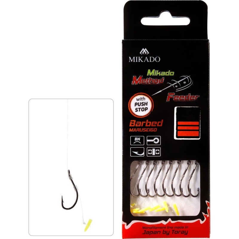 Mikado Przypon Feeder z Push Stopem, hak nr 4/żyłka 0.28mm, 10cm, 8szt.