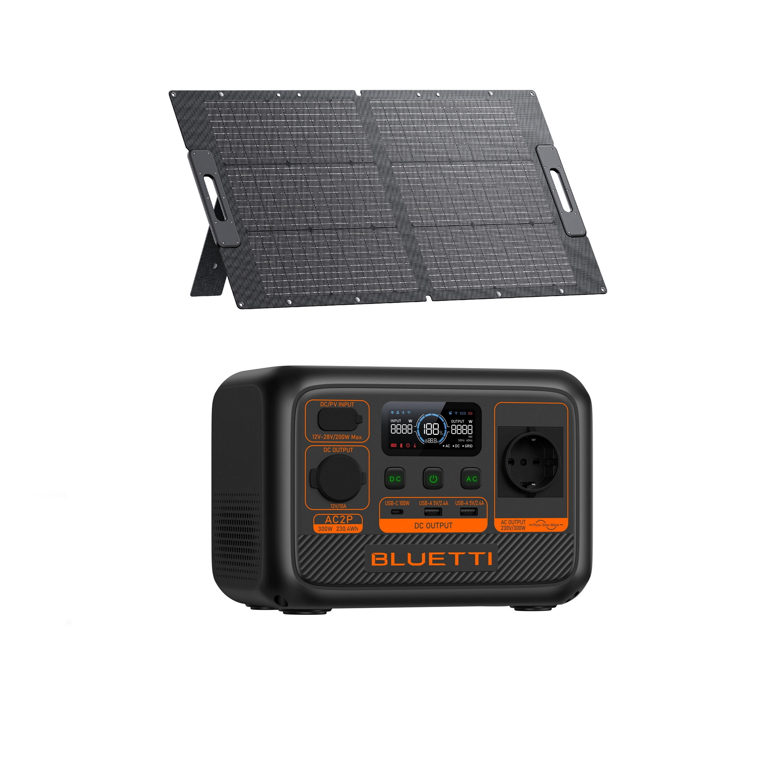 Zestaw Przenośnej stacji zasilania z panelem słonecznym 120 W BLUETTI AC2P