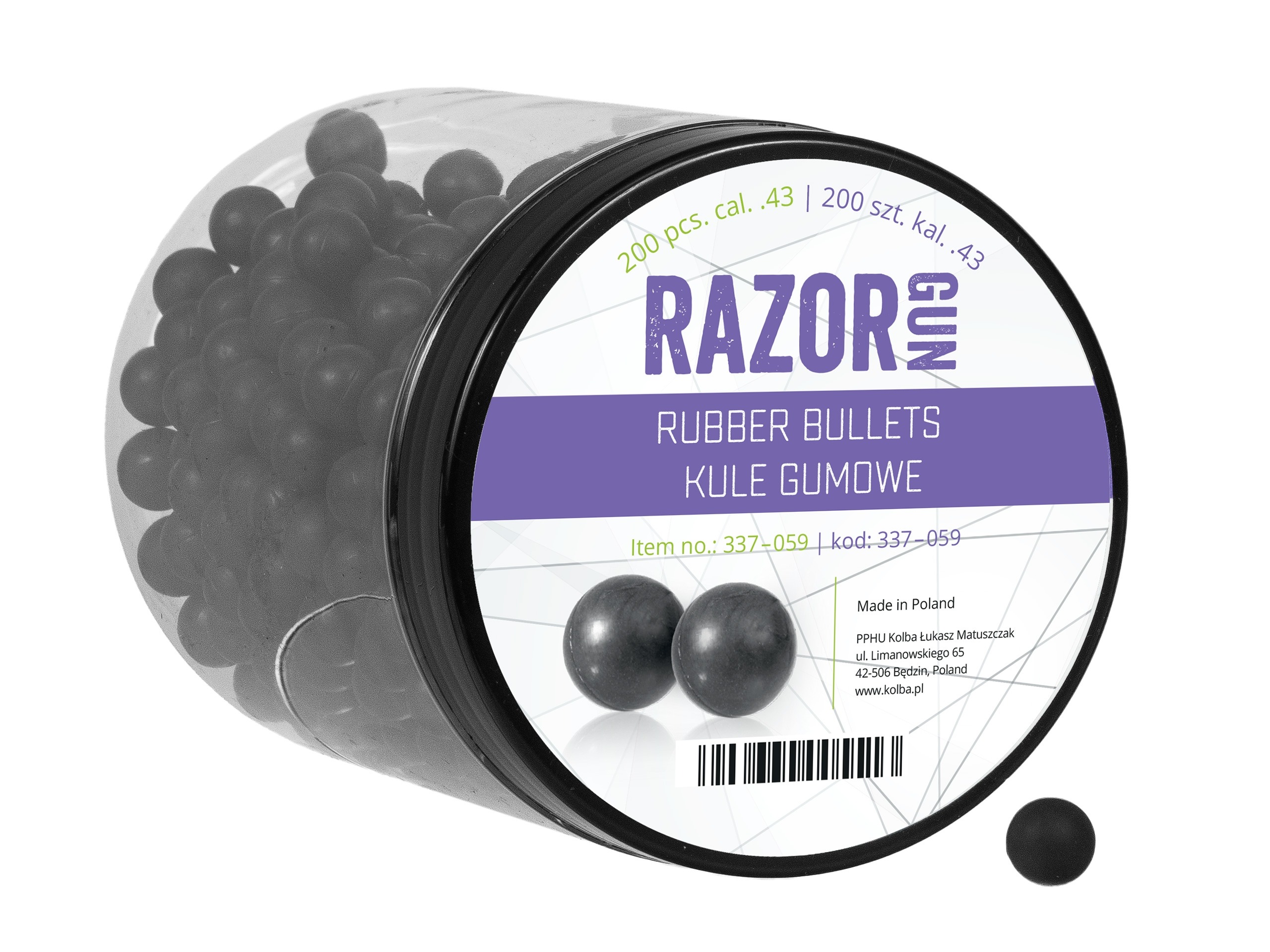 Kule gumowe RazorGun 43 kal. .43 / 200 szt. do Umarex M&P9c TPM1 PPQ (337-059)