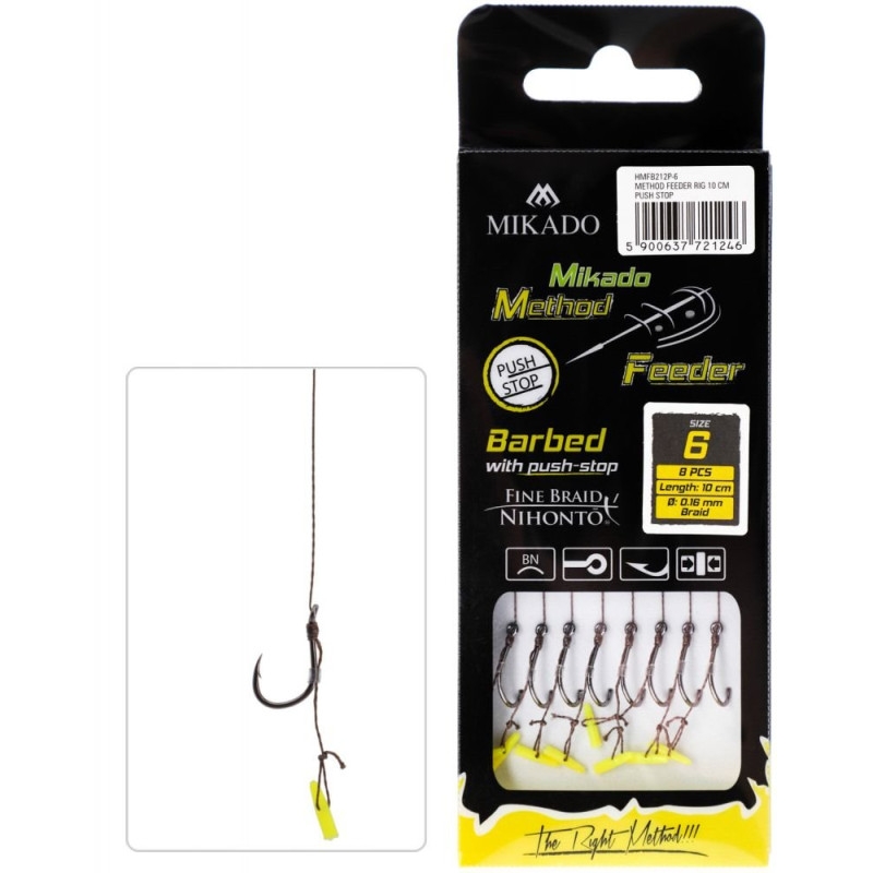 02082025688e6c5938310.jpeg Przypon Method Feeder z push stop, hak 4, plecionka 0.16mm/10cm, 8 szt. - obrazek 1