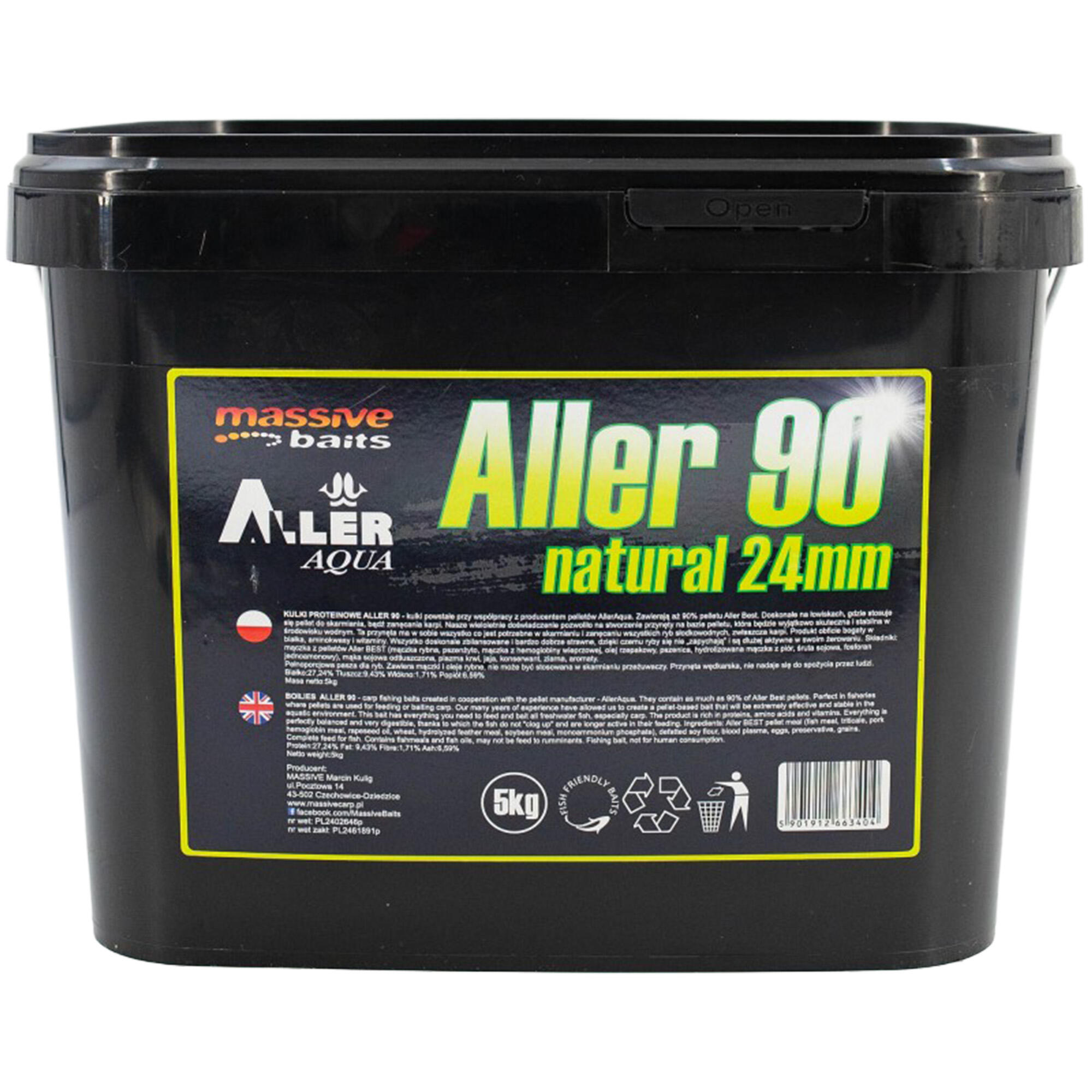 2410202568fb295a85e05.jpeg Kulki Massive Baits Aller 90 Natural 24Mm 5Kg - obrazek 1