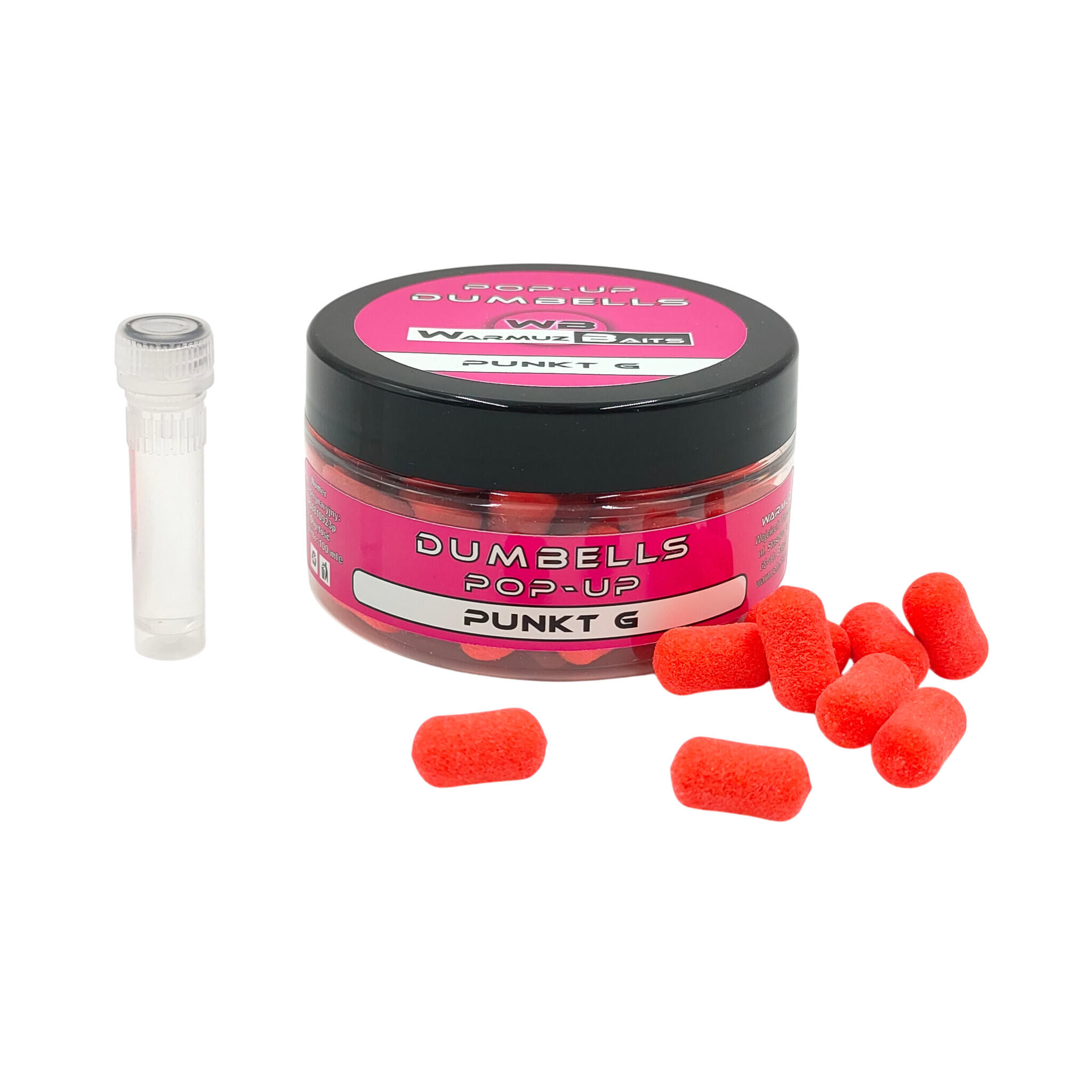1704202669e1cf3d02c23.jpeg Kulki Pływające Pop Up 10mm Dumbells + dopalacz Warmuz Baits 100ml PUNKT G - obrazek 1