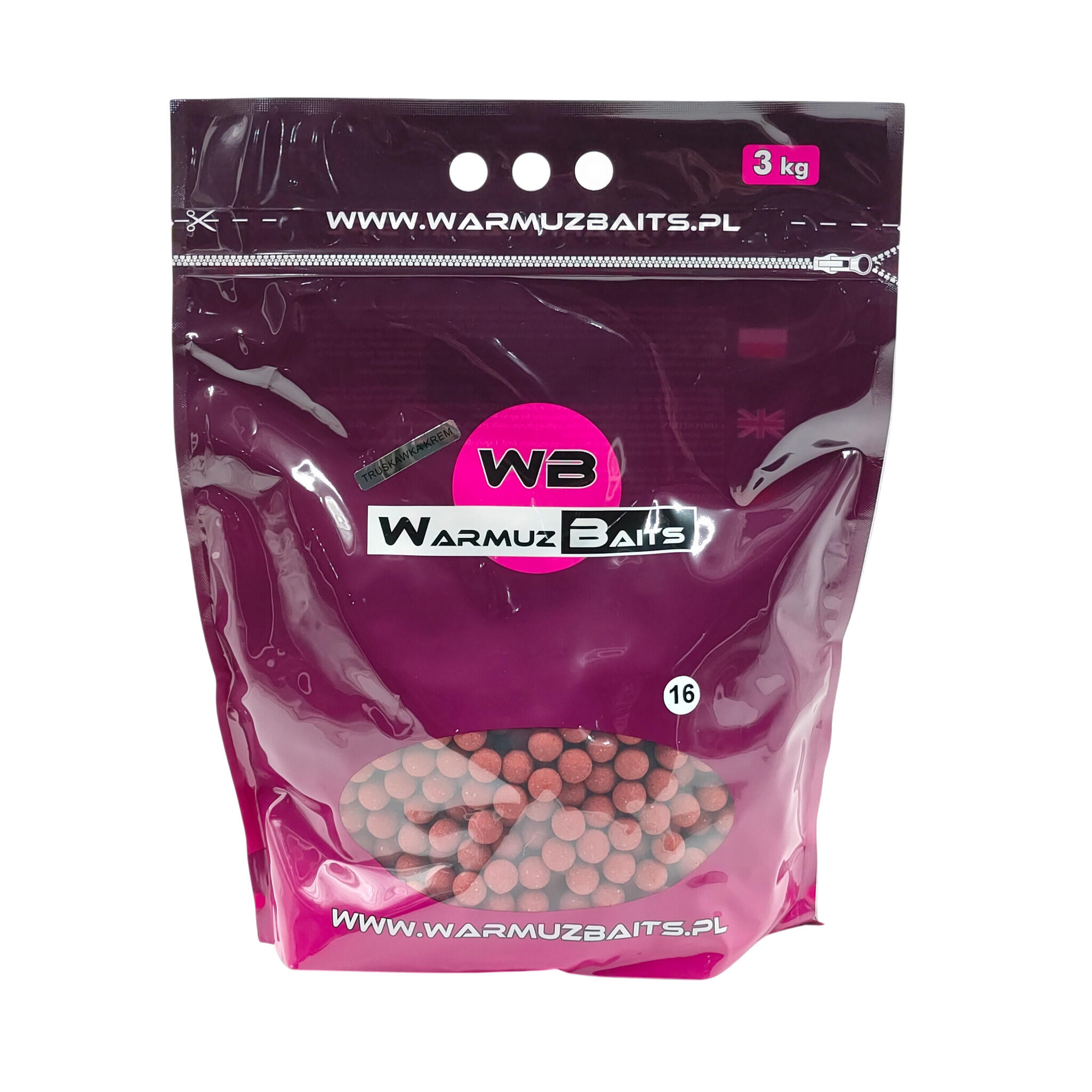 1704202669e1d43131e06.jpeg Kulki zanętowe 16mm Warmuz Baits Worek 3kg TRUSKAWKA KREM - obrazek 1