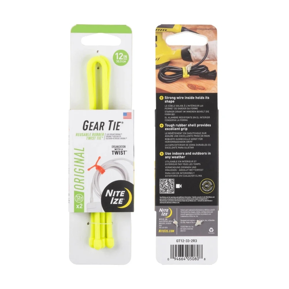 010620266a1d8c0fd3249.jpeg Elastyczne troki Gear Tie 12'' - Dwupak - Neon Yellow - GT12-33-2R3 - Nite Ize - obrazek 1