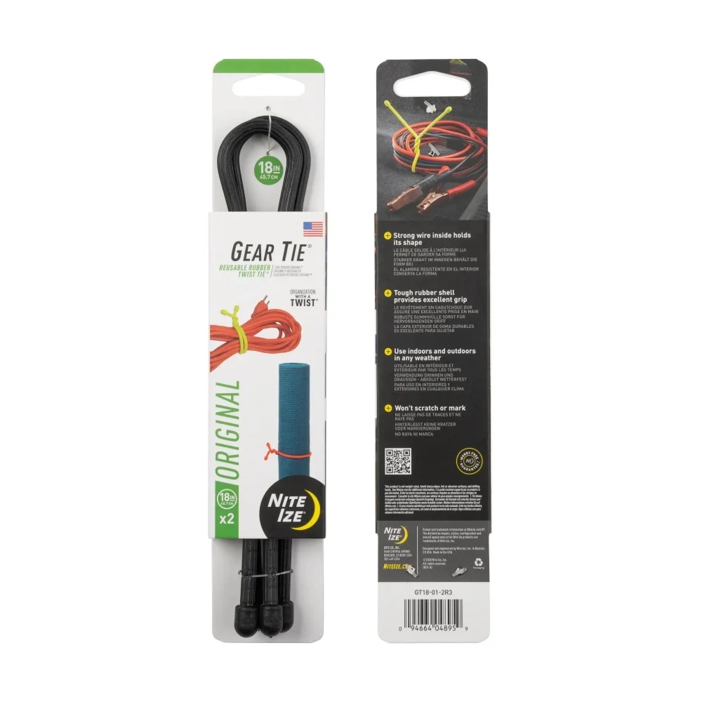 010620266a1d8c1193421.jpeg Elastyczne troki Gear Tie 18'' - Dwupak - Czarne - GT18-01-2R3 - Nite Ize - obrazek 1