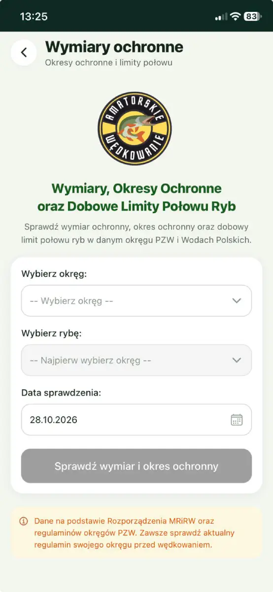 Aplikacja wędkarska – wymiary i okresy ochronne poszczególnych gatunków ryb