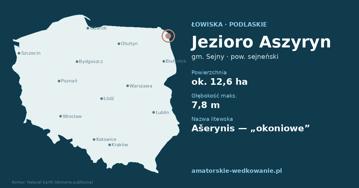 Jezioro Aszyryn na mapie Polski – gmina Sejny, województwo podlaskie