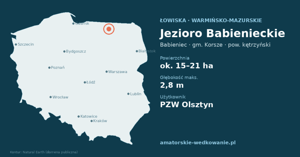 Jezioro Babienieckie na mapie Polski – Babieniec, gmina Korsze, województwo warmińsko-mazurskie