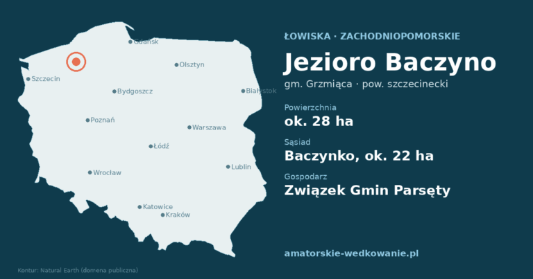 Jezioro Baczyno na mapie Polski – gmina Grzmiąca, województwo zachodniopomorskie